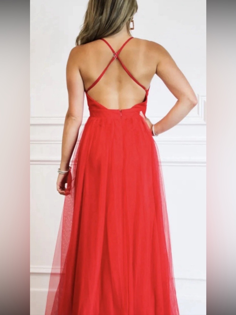 Bella And Bloom Luxxel Women’s Sheer Long Red Dress Size Small - Picture 2 of 2